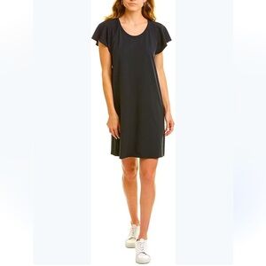 Lilla P Ribbed Flutter Sleeve Shift Dress Casual Short Mini Dress Black Size XS